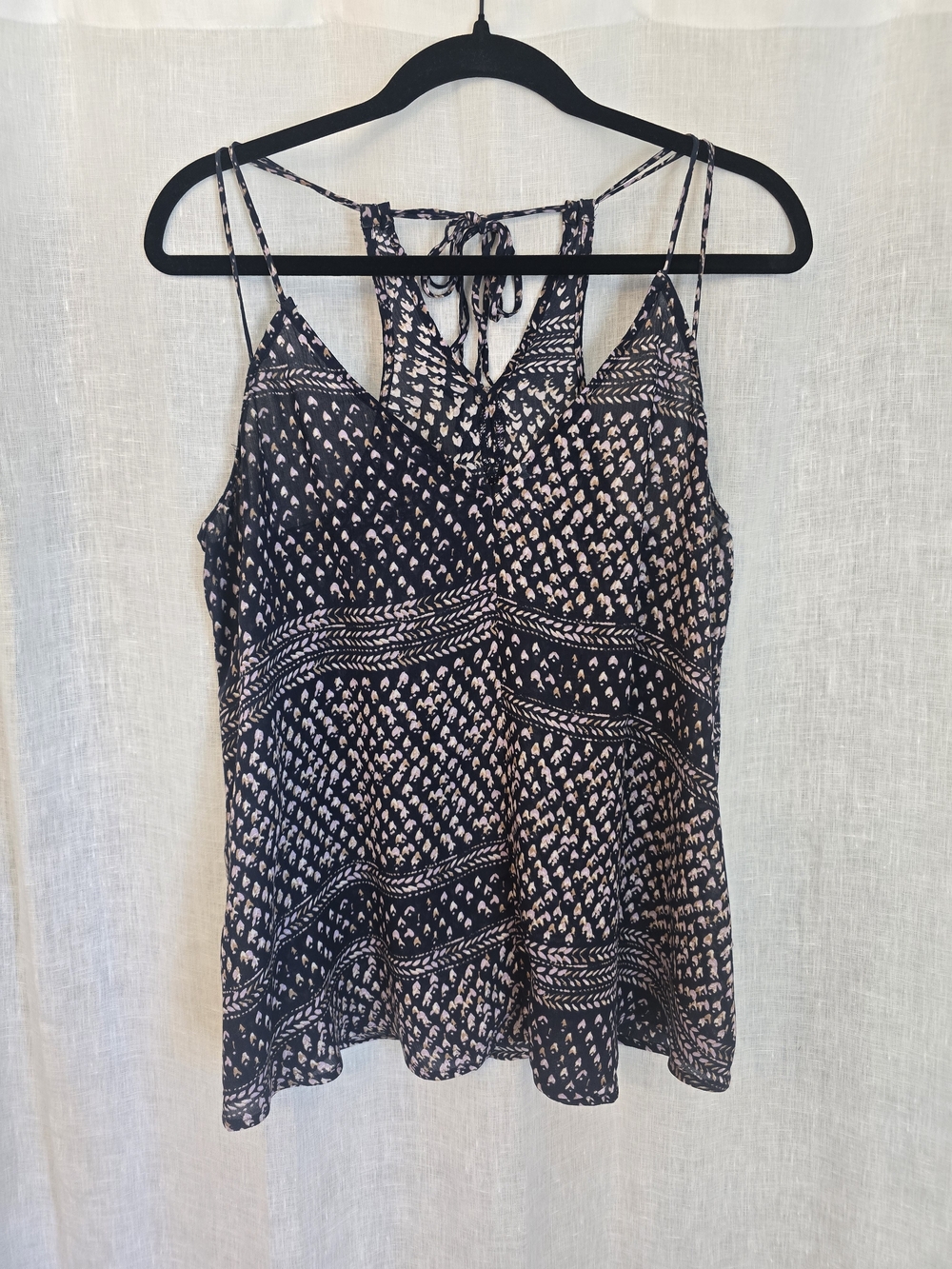 Lovestitch Sleeveless Printed Tie-Back Tank Top - Dark Blue